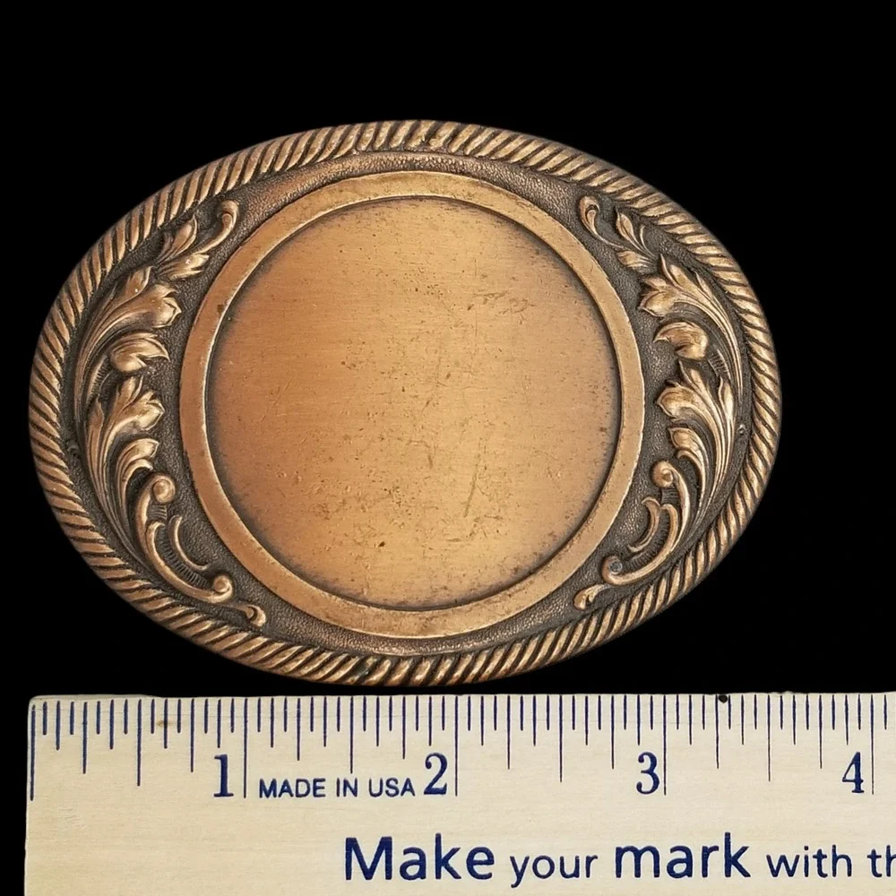 Oval Western Rope‎ Scroll Center Blank Belt Buckle Vintage Metal Copper Color